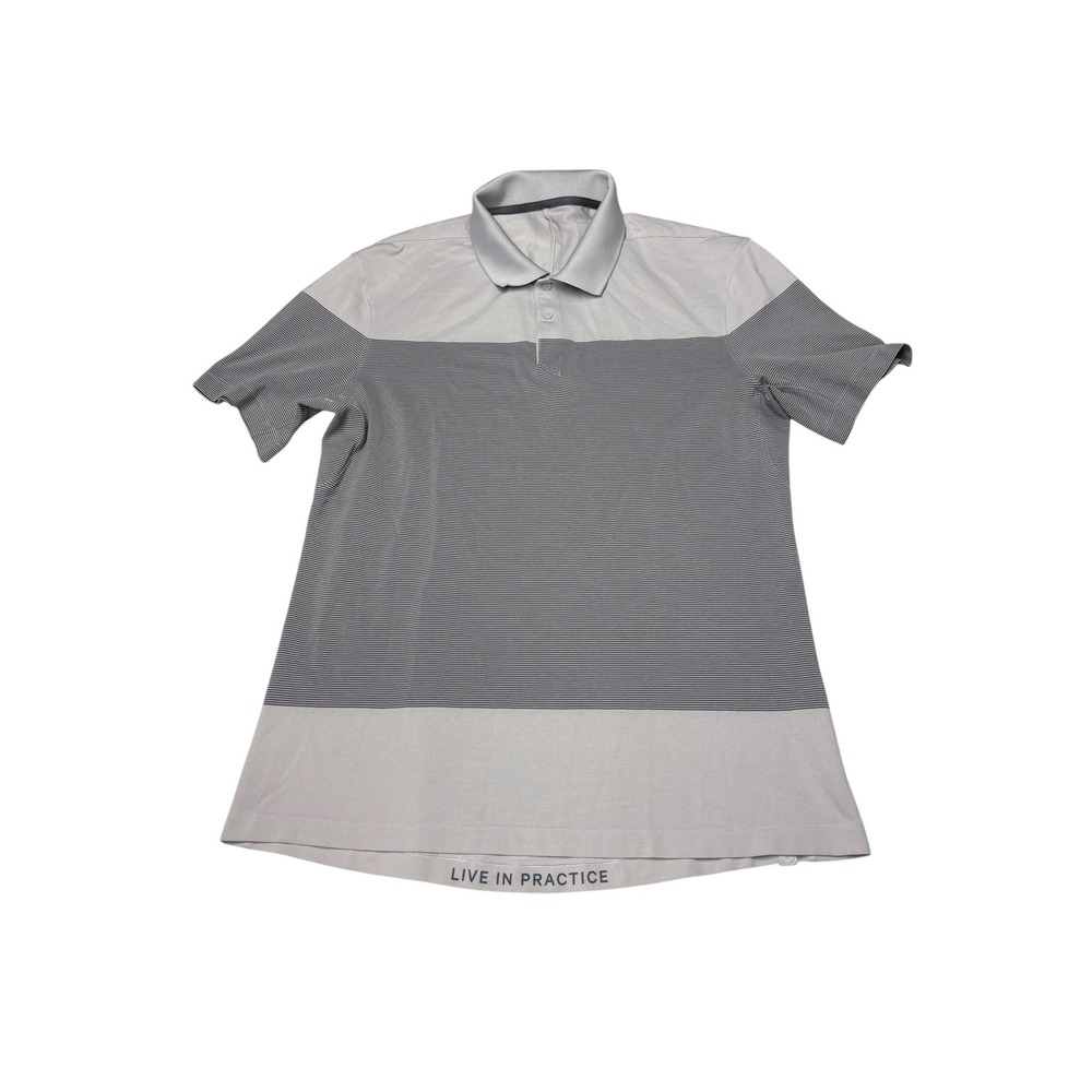 Lululemon Tech Pique Mens Evolution Polo Shirt Grey Colorblock Striped Sleeve